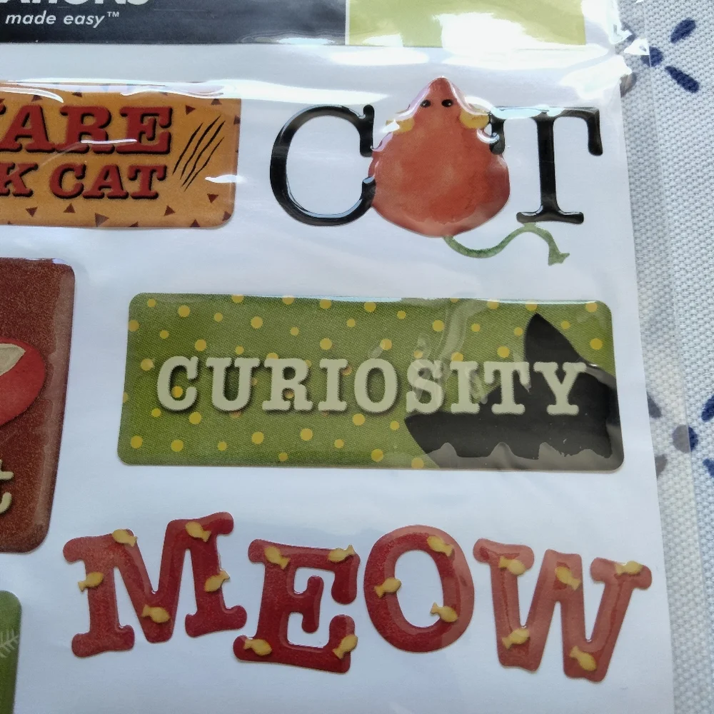 Creative Imaginations Cat-Themed Epoxy Sticker Sheets Scrapbook Craft 6 Sheets